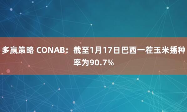 多赢策略 CONAB：截至1月17日巴西一茬玉米播种率为90.7%